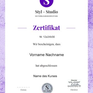 certyfikat wzor niemiecki stylstudio hologram